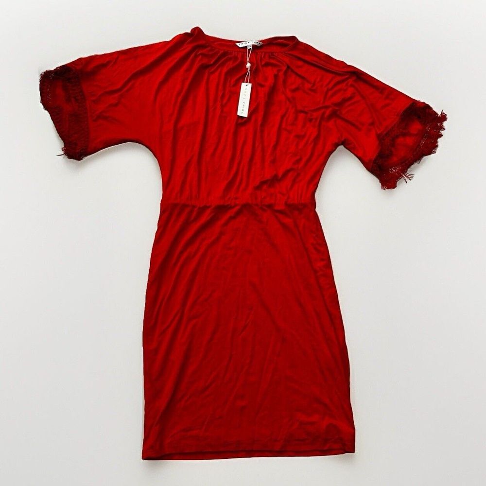 Trina Turk Bird Of Paradise Tunic Dress Orange Fringe Mini Waist Fitted XS NWT